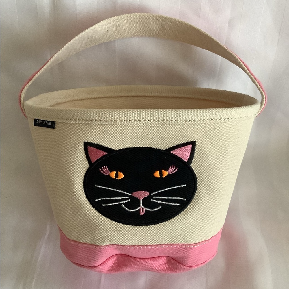 Lands’ End Halloween 100% Cotton Canvas Black Cat Tote